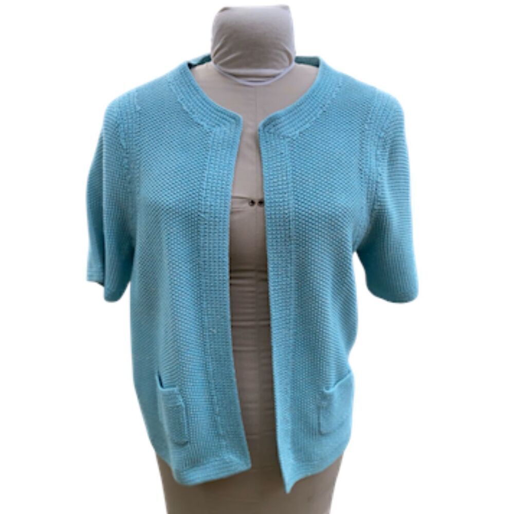 Anne Klein Open Cardigan Short Sleeves Metallic Thread Sz. L